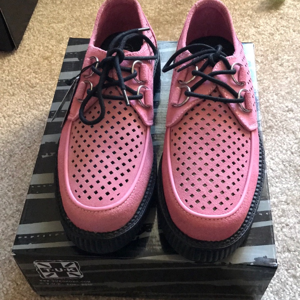 T.U.K pink leather creepers in a size 9